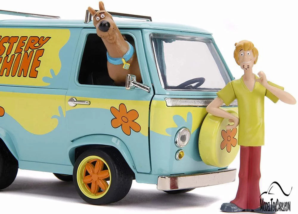 Mystery Machine with Shaggy and Scooby Figures, 1/24 Scale Diecast Model Toy Car J9484