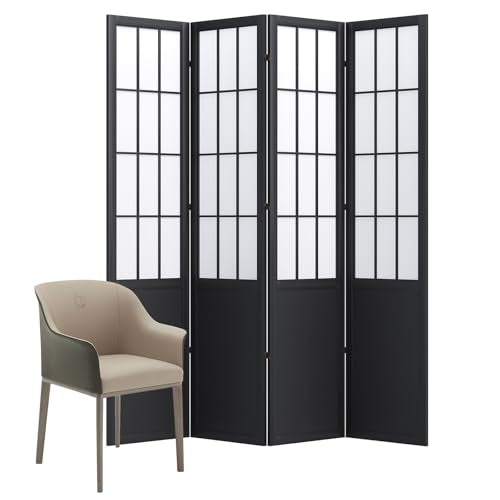Japanese Shoji Folding Room Divider, 4 Panels, Black T762554
