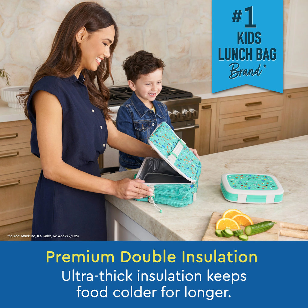 Kids Lunch Bag - Double Insulated, Water-Resistant, Zippered Pockets, Water Bottle Holder N1899