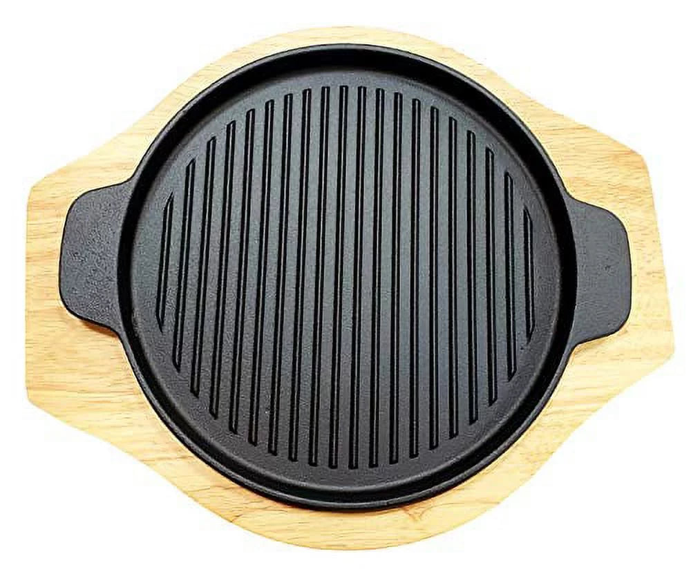 Cast Iron Round Grill Pan with Wood Underliner P81963