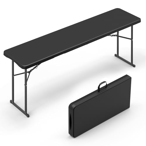 6 FT Narrow Folding Table, HDPE Tabletop with Metal Frame, White K503