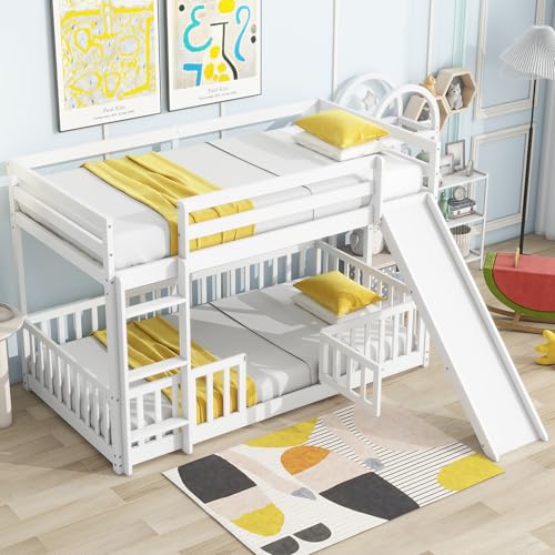 Twin Over Full Bunk Bed with Slide and Storage Stairs C57577