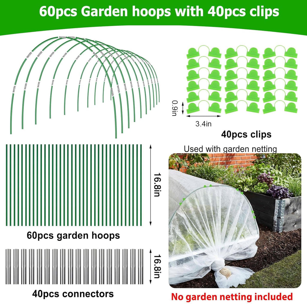 Garden Hoops for Raised Beds, 8ft Greenhouse Grow Tunnel with Clips J37588