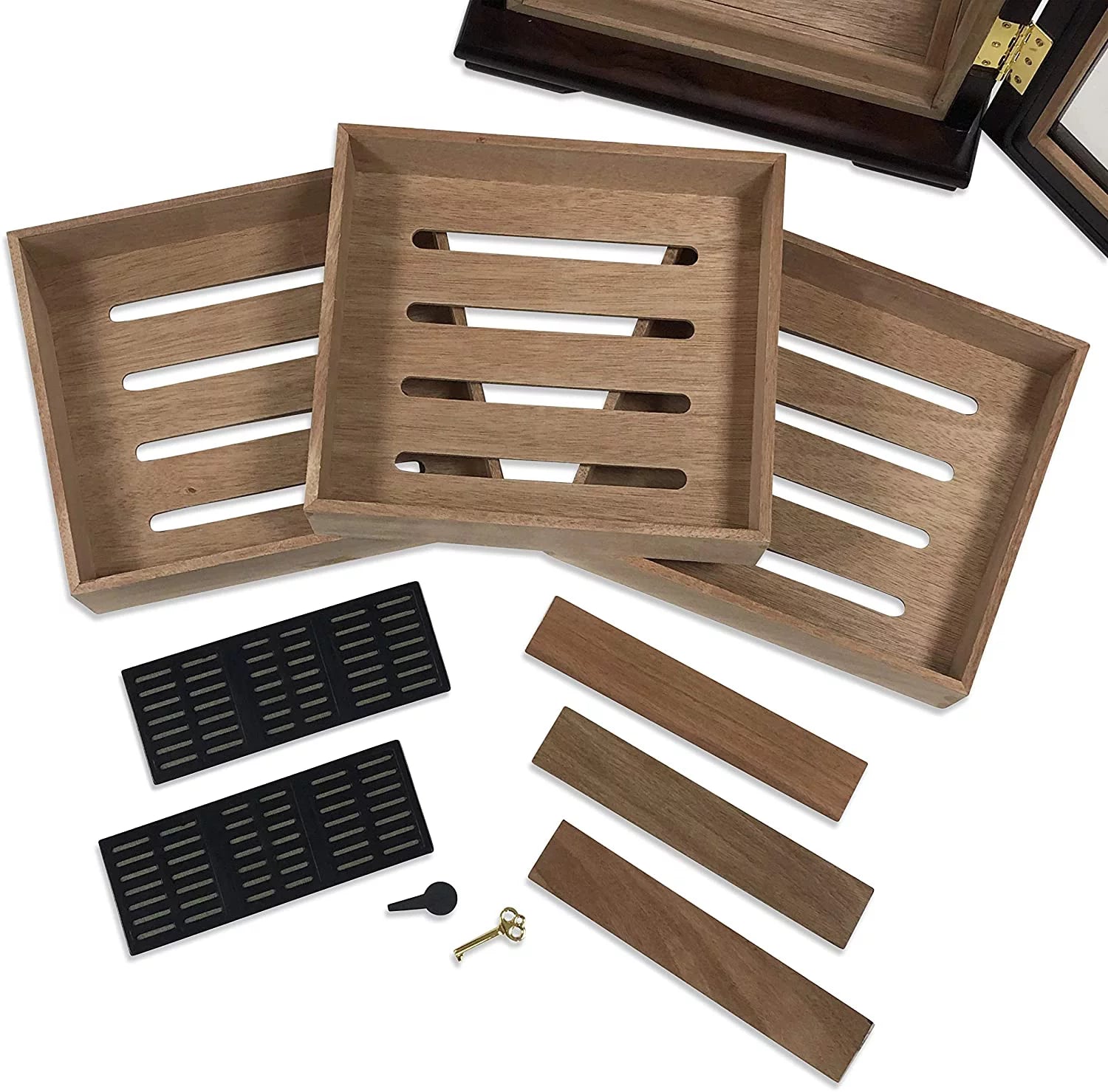 Countertop Cigar Humidor with 4 Glass Sides & Angled Trays, 125 Cigar Capacity W758865