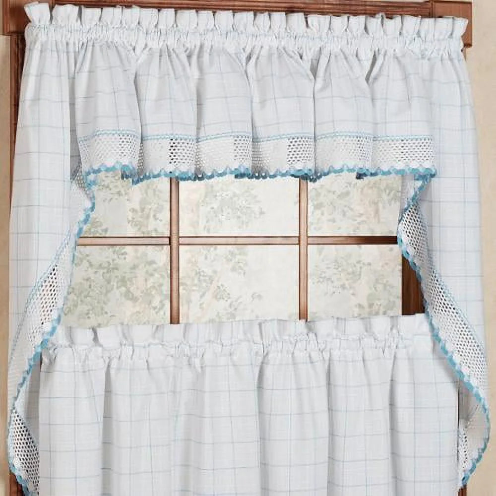 Cotton Window Pane Pattern Tiers, Swags and Valance Options 38 x 60 G250