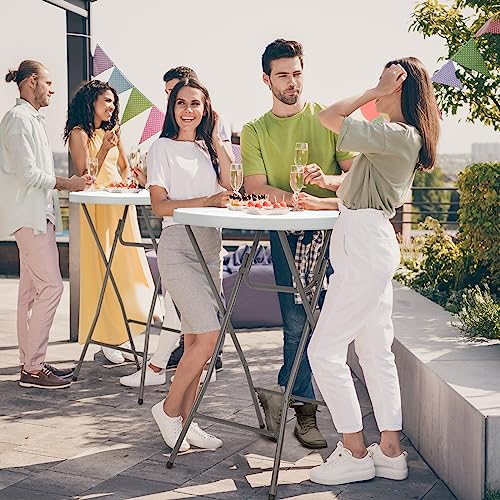 Folding Round Bar Table, HDPE Top with Gray Metal Finish, Black F15045