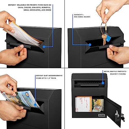 Wall Mount Locking Drop Box, Heavy Duty Steel Mailbox for Payments and Keys G356