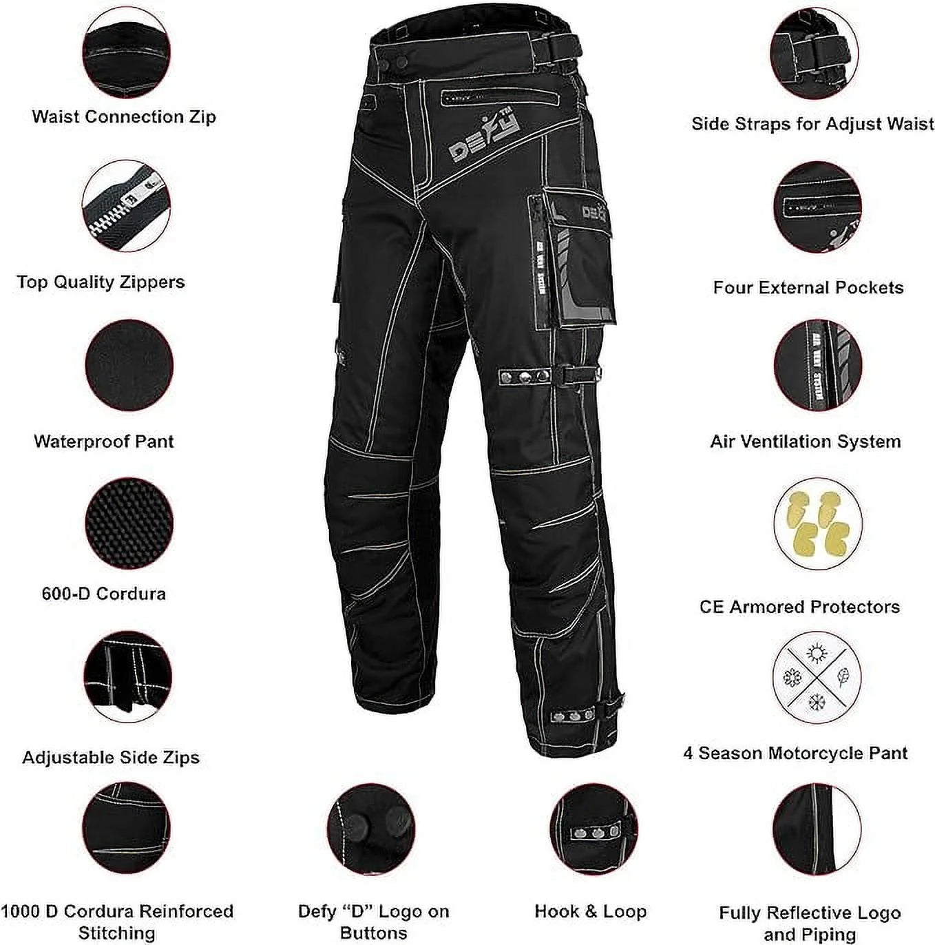 Motorcycle Riding Pants for Men, All-Weather, Removable CE Armored P886