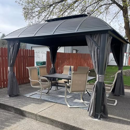 10 x 10 ft Hardtop Gazebo with Netting and Curtains, Galvanized Steel Roof for Patio and Garden X50618