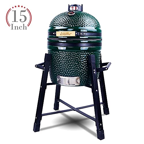 Ceramic Kamado Charcoal BBQ Grill and Smoker, 15 Inch with Tall Stand W2109