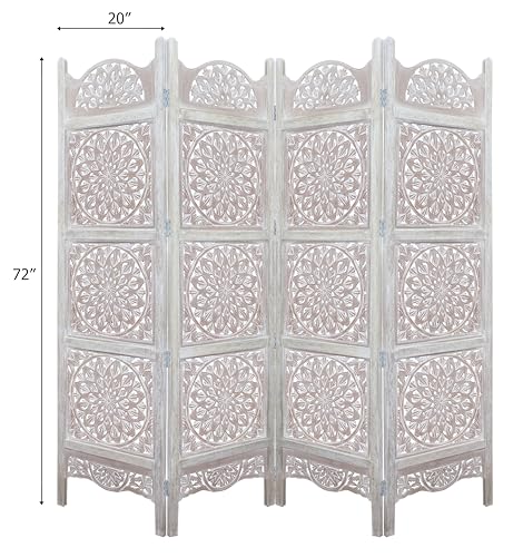 4 Panel Folding Wood Room Divider, Antique Brown, 72 x 80 L396608