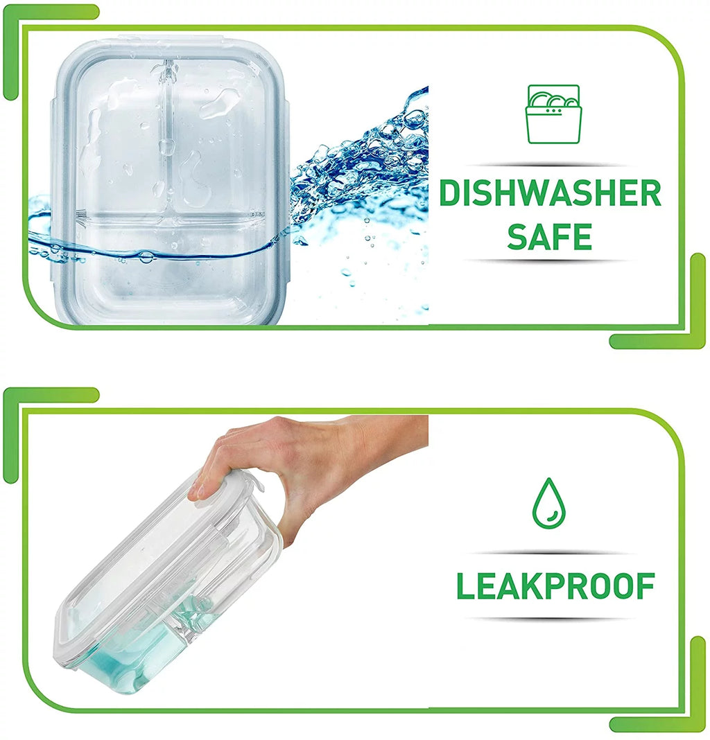 Glass Food Storage Containers, 5 Pack with 3 Compartments Q4636