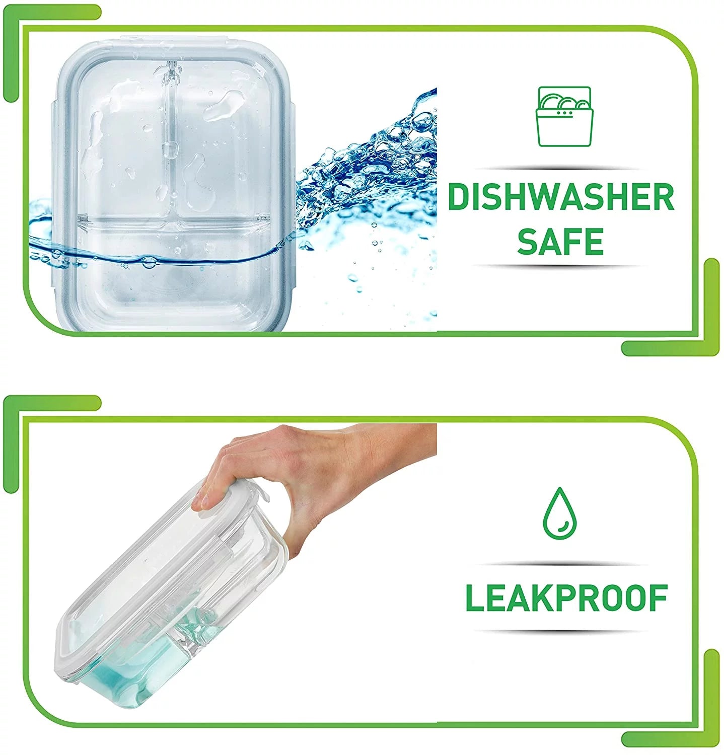 Glass Food Storage Containers, 5 Pack with 3 Compartments Q4636