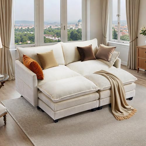 Chenille Lounge Chair with Ottoman, Beige W1064