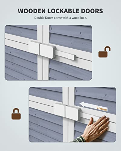 Outdoor Storage Cabinet with 3 Shelves, Double Lockable Wooden Garden Shed Z175