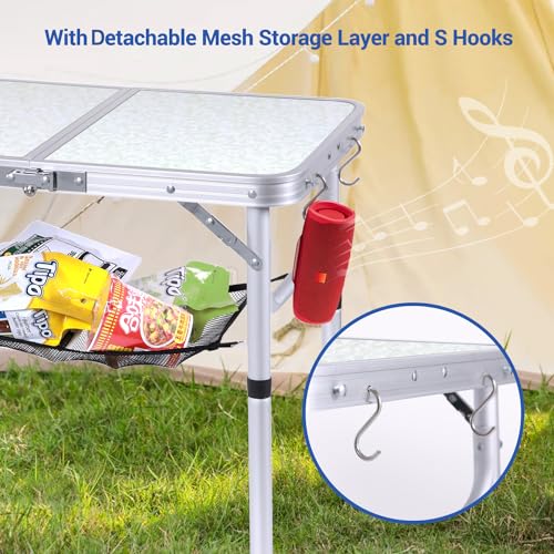 Adjustable Height Folding Camping Table with Mesh Layer Y4319