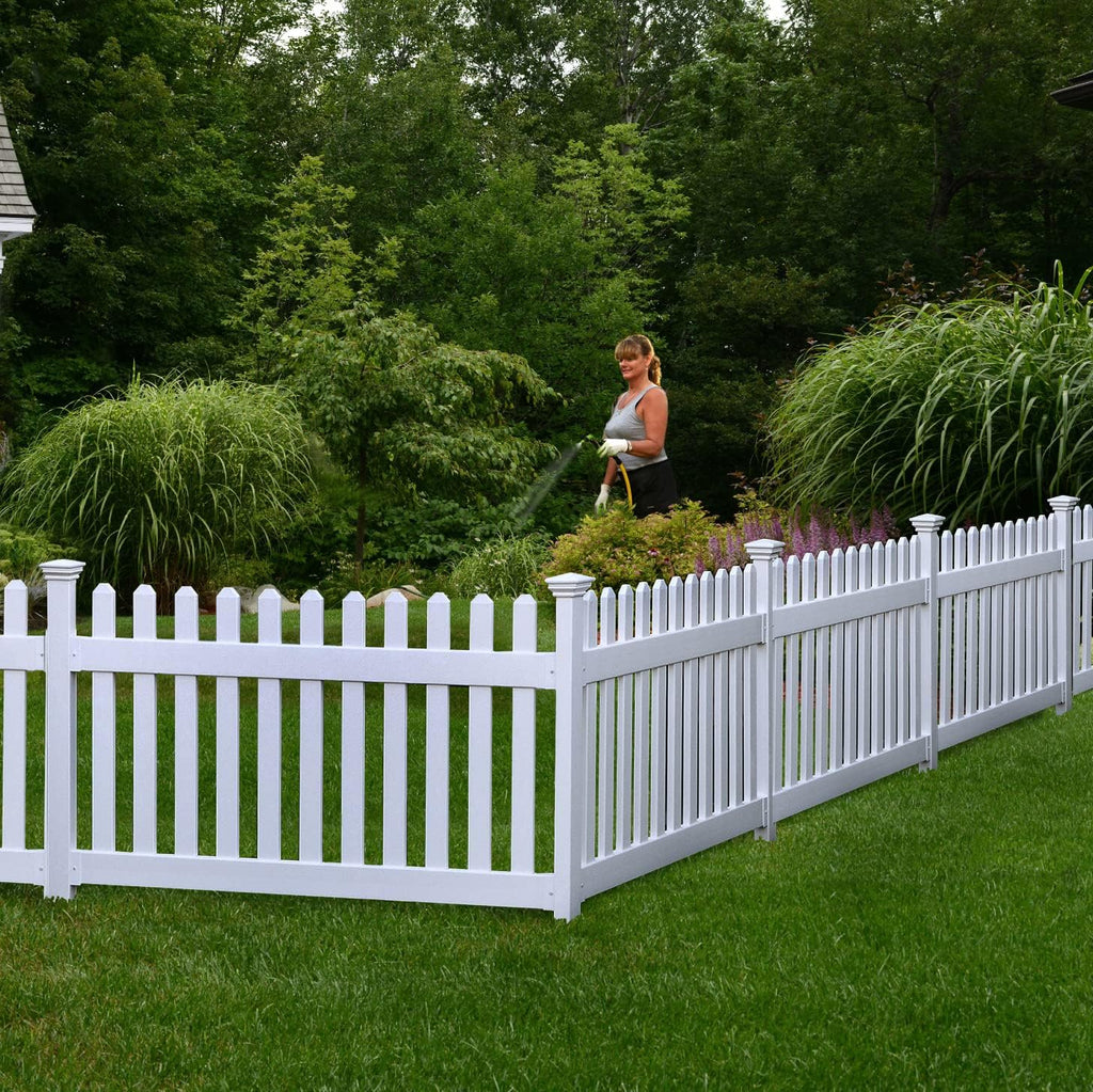 5.5' x 3' Hinged Portable Vinyl Fence Kit with 36" x 72" No-Dig White Picket Fence Panel L933507