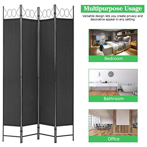 4 Panel Room Divider 6FT Steel Frame Folding Privacy Screen S6430