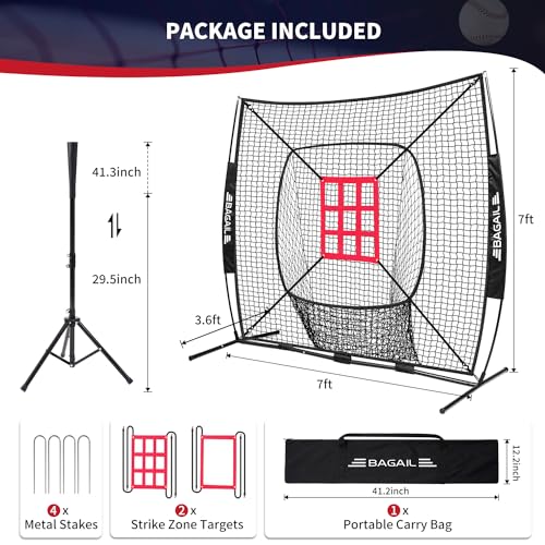Baseball & Softball Practice Net with Bow Frame, Portable with Batting Tee and Carry Bag F660