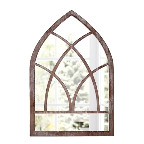 Arched Window Mirror Wall Decor 16 x 24 Inch, Distressed White Rustic H73088