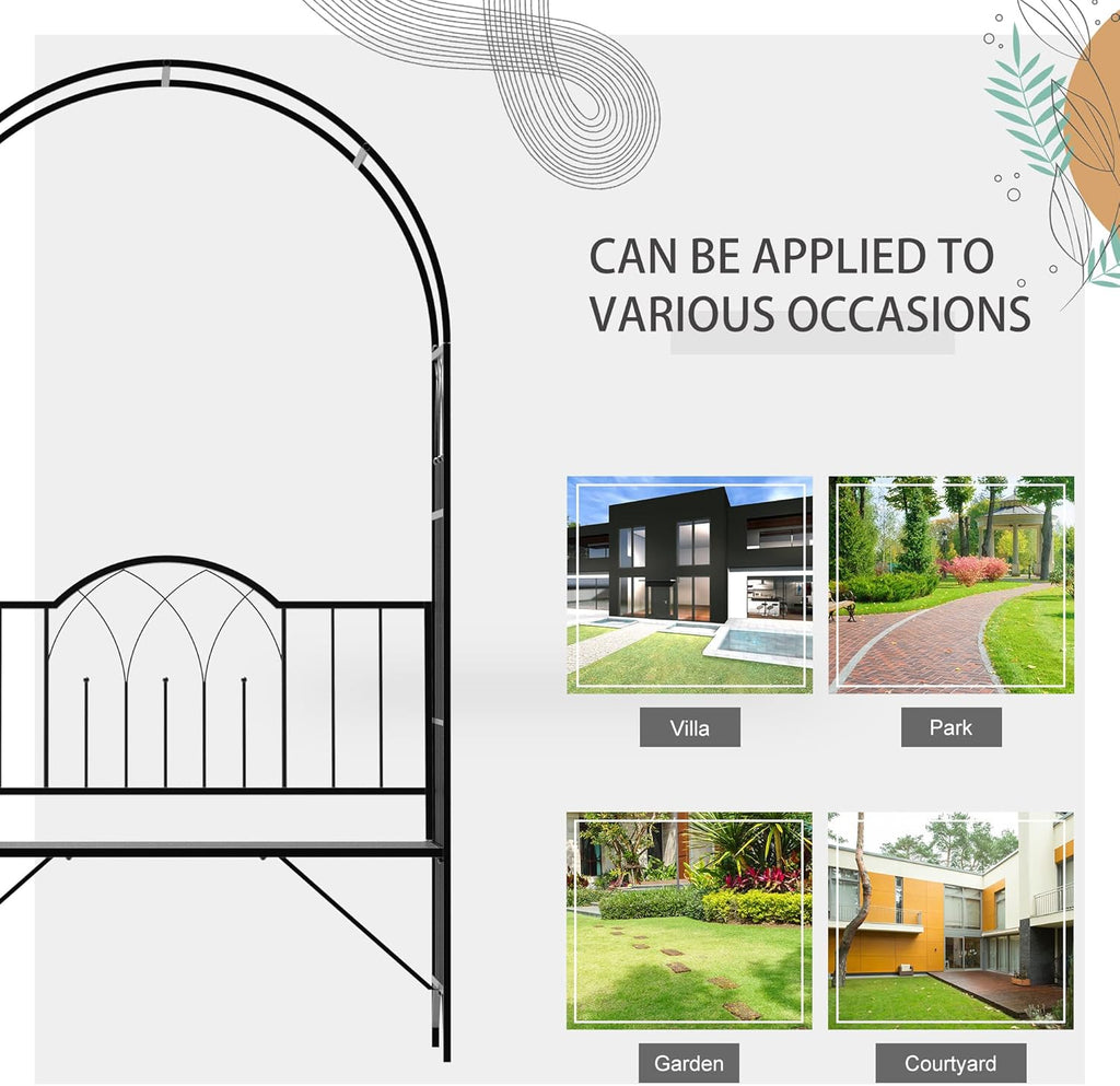 Metal Trellis Arbor Arch with Garden Bench for Climbing Plants F302771