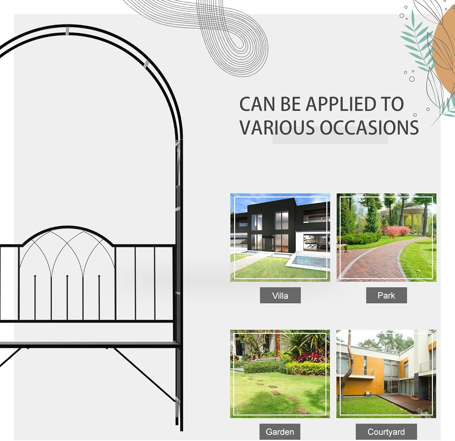 Metal Trellis Arbor Arch with Garden Bench for Climbing Plants F302771