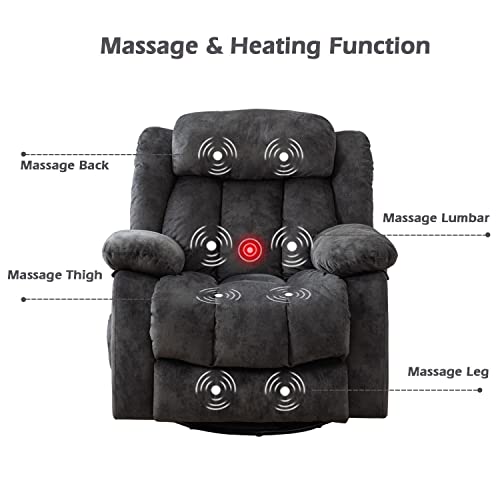 Massage Swivel Rocker Recliner Chair with Heat and Vibration, 360 Degree Swivel Manual Recliners, Grey Y4896