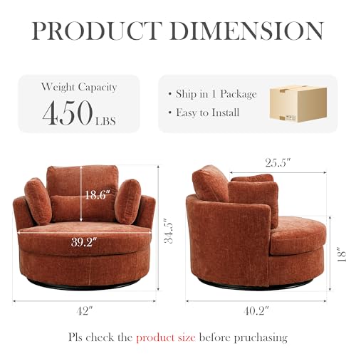 Oversized Swivel Barrel Chair with Ottoman, Chenille, Beige X252712