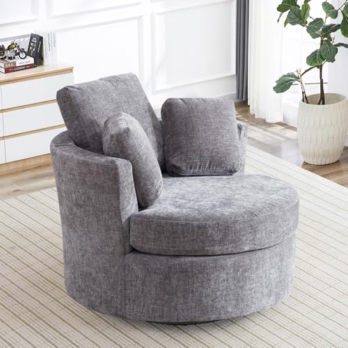 Swivel Barrel Chair with Ottoman for Living Room Bedroom, White W553228