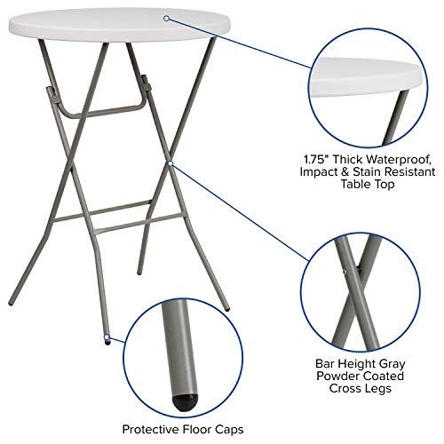 Round Folding Bar Height Table for Parties and Commercial Events, Indoor/Outdoor Plastic, White N974227