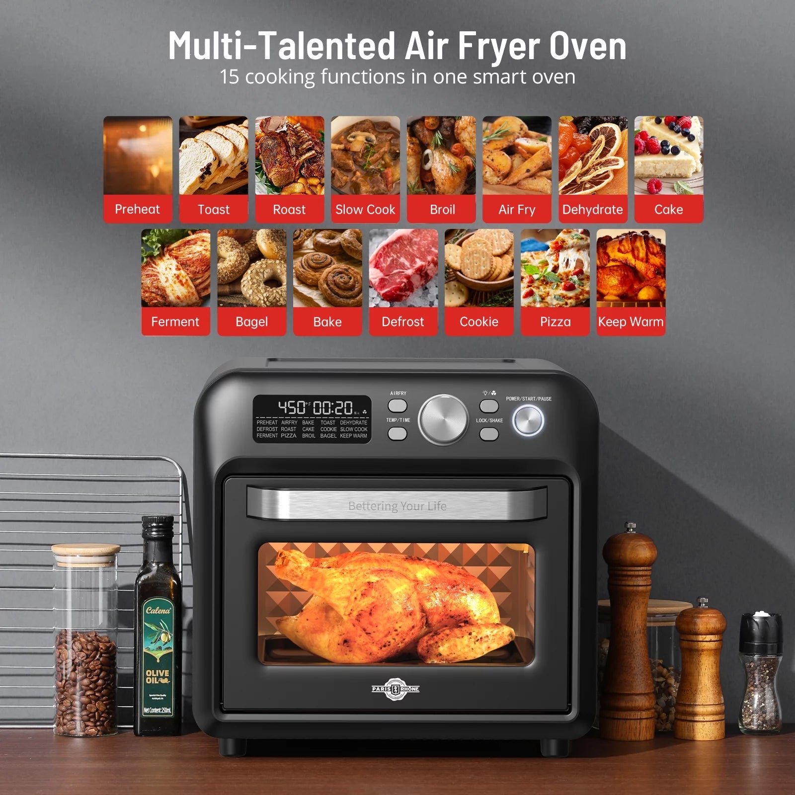 Air Fryer Oven, 19 QT Family-Sized Toaster Oven, Convection Oven with Child Lock, Dishwasher Safe L37160
