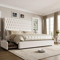 King Size Bed Frame 54" Tall Headboard with Gorgeous Button Tufted and Nail, Velvet Fabric Upholstered Bed Frame includes 4 Under-bed Storage Drawers, Wooden Slats, Noise-Free, Easy Assembly, Beige