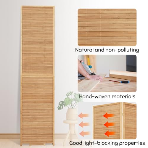 Bamboo Room Divider Folding Privacy Screen, 4 Panel, Beige T32841