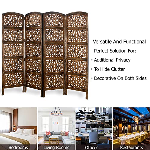 4 Panel Folding Wood Room Divider, Antique Brown, 72 x 80 L396608