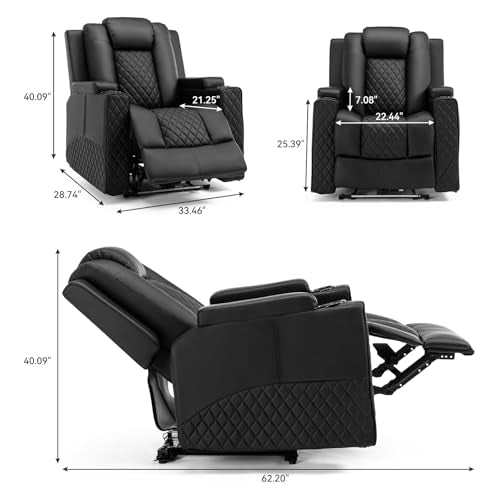 Power Recliner Chair PU Leather Electric Massage Sofa with Cup Holders and LED Lighting J84527