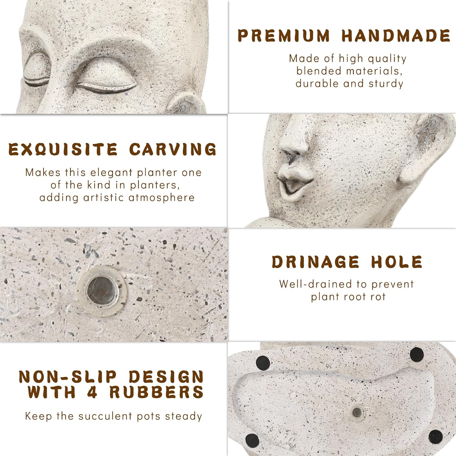 Face Head Planter Pot for Indoor Outdoor Plants with Drainage Hole V80524