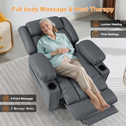 Large Power Lift Recliner Chair for Elderly with Heat and Massage, USB Port, Dark Brown A742