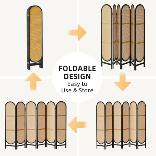 Foldable Wooden Room Divider with Hand-Woven Rattan Panels X6131