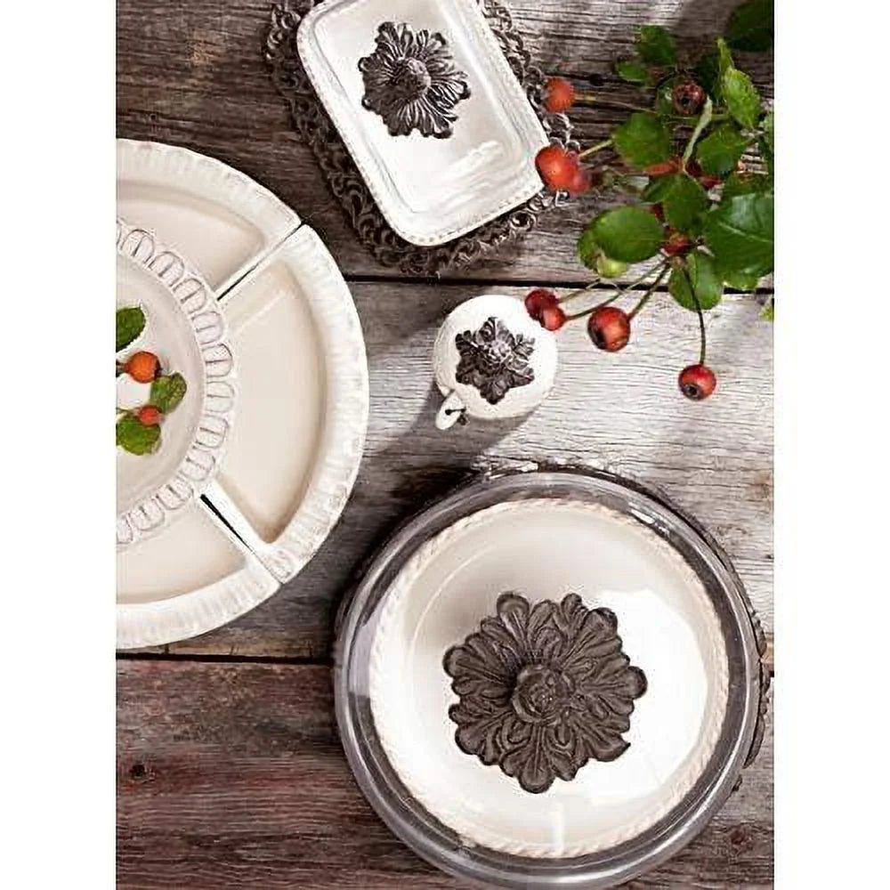 Ceramic Butter Dish with Metal Leaf Design V8413