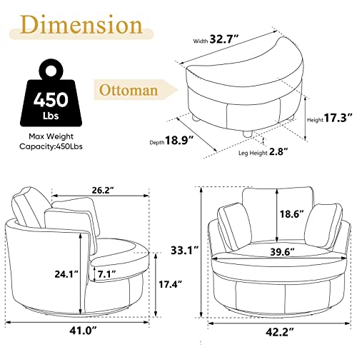 Swivel Barrel Chair with Ottoman for Living Room Bedroom, White W553228