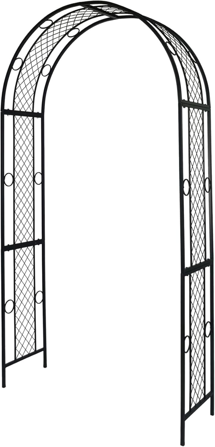 Metal Iron Garden Arch Arbour Trellis Geometric Beauty Minimalist for Climbing Plants Outdoor Garden Backyard Patio Wedding Birthday Party Decoration, Black 47'' Wx87.5“H
