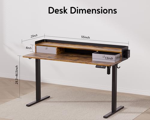 Electric Standing Desk with 2 Drawers, Height Adjustable for Home Office B137