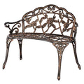 Patio Park Garden Outdoor Metal Rose Bench,Cast Iron Cast Aluminium Frame Antique Finish Chair,Accented Lawn Front Porch Path Yard Decor Deck Furniture for 2 Person Seat,Bronze