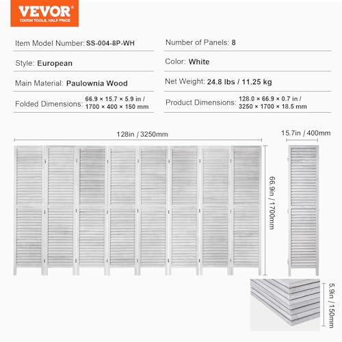 Wood Room Divider, 4 Panel Folding Privacy Screen, 66.9 Inches Tall, Indoor Wooden Partition A907