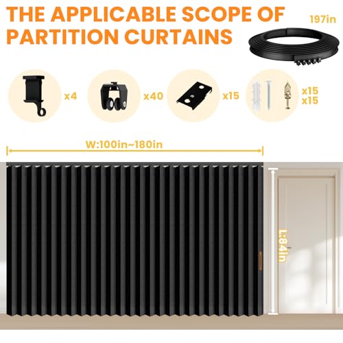 Accordion Room Divider Curtains with Ceiling Track, Grey, W100 x L84 J296