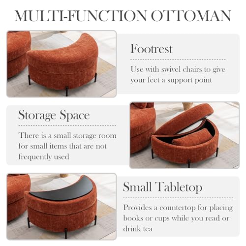Oversized Swivel Barrel Chair with Ottoman, Chenille, Beige X252712