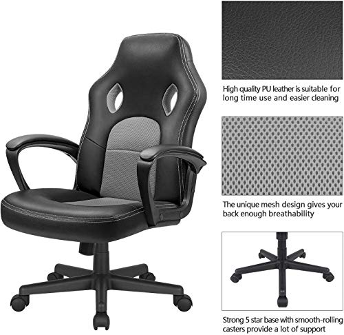 High Back Ergonomic Leather Gaming Chair, Adjustable (Blue) R643180