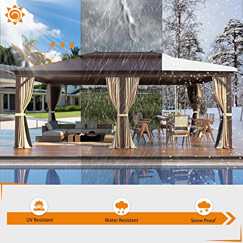 12x16 ft Hardtop Gazebo with Galvanized Steel Roof, Curtains and Netting V821