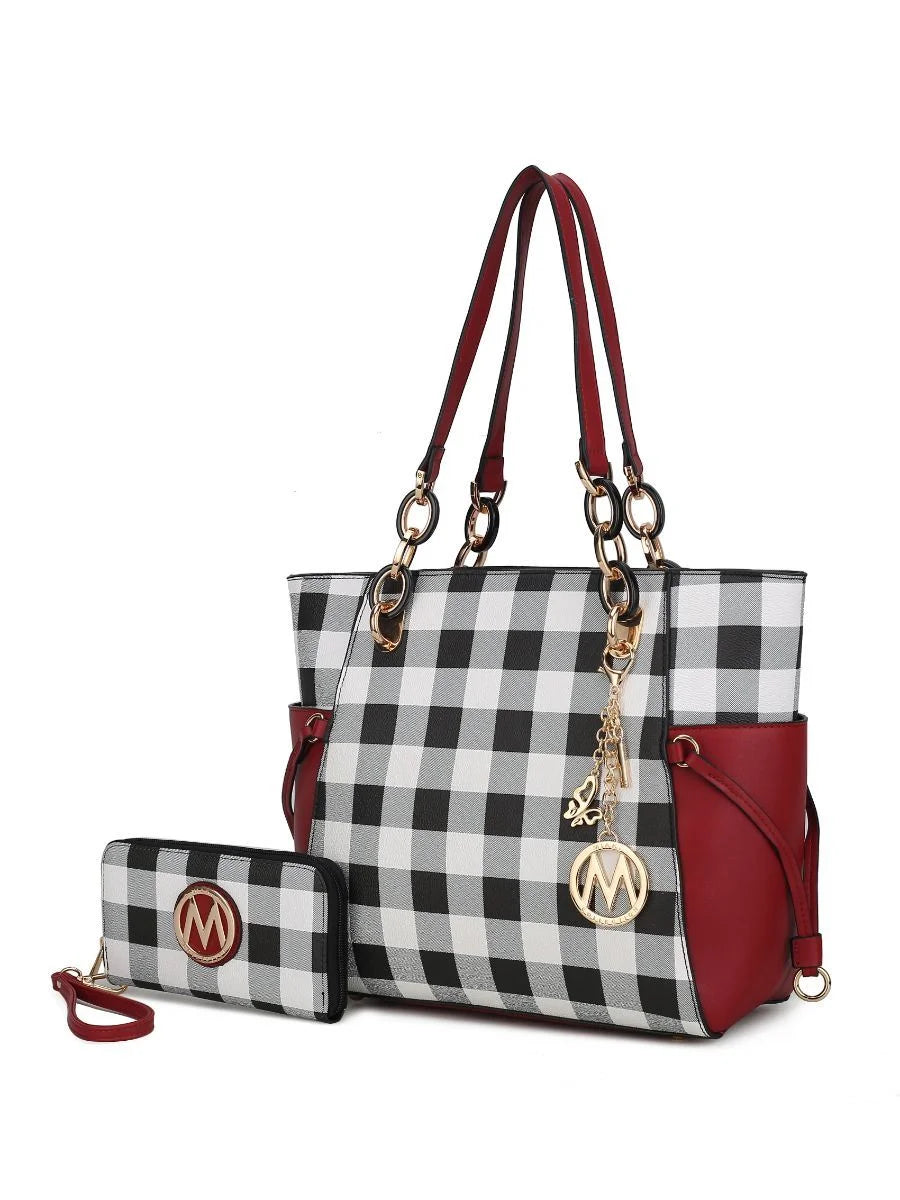 Checkered Tote Handbag with Wallet B8234
