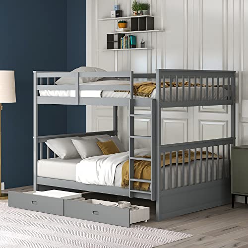 Twin Over Full Bunk Bed with Slide and Stairs for Kids E212